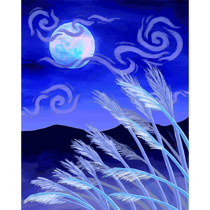 深き青空に浮かぶ真珠が如く月光