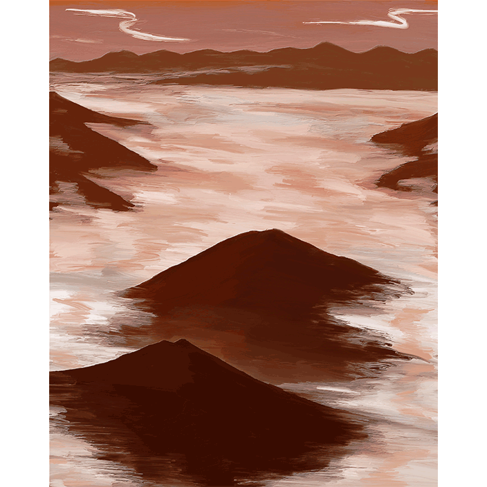 雲海が拡がる赤銅の連山