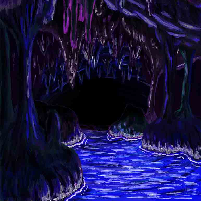 未知を感じる蒼黒の洞窟