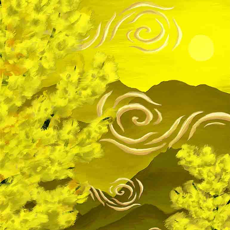 Ginkgo And Mountains